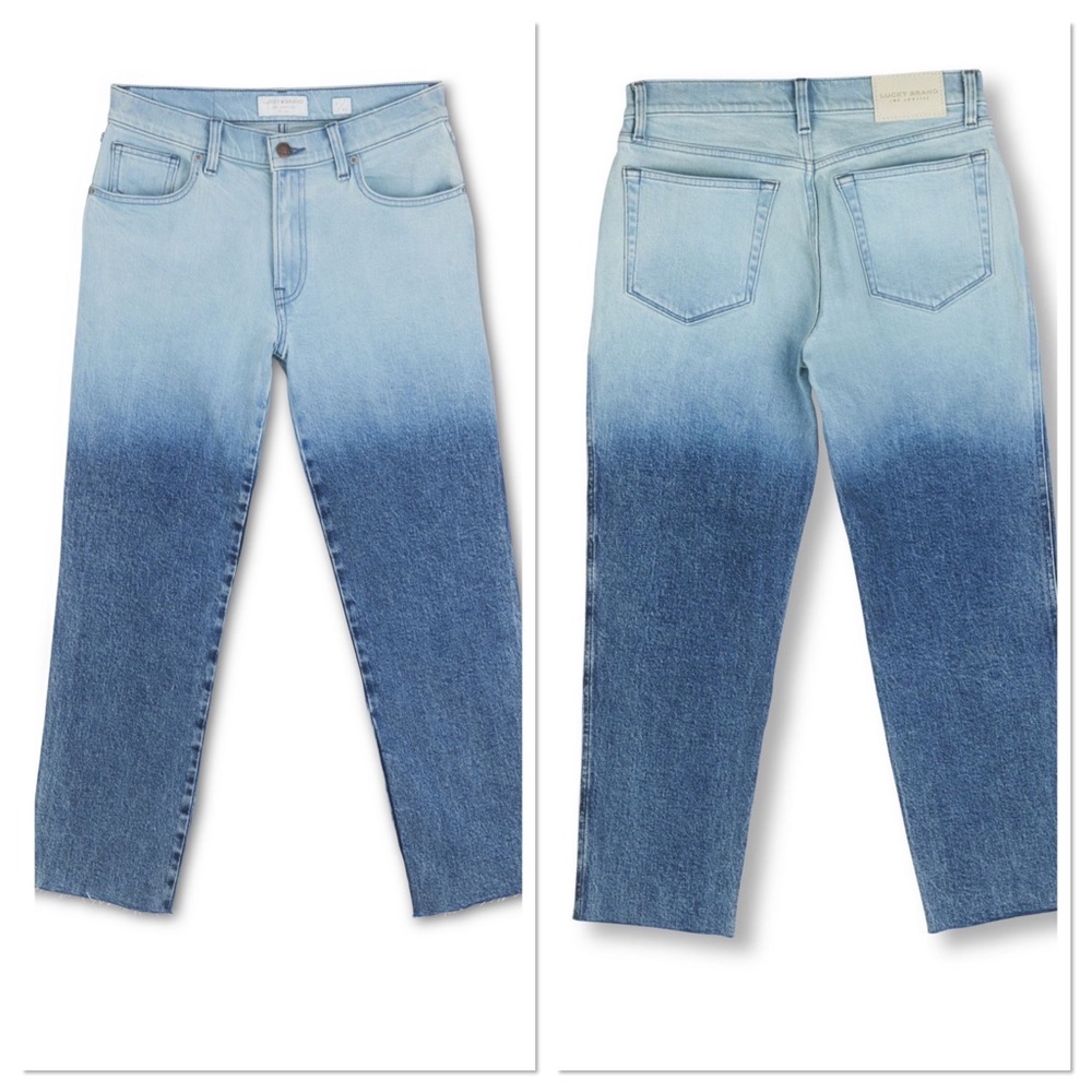 Lucky Brand Mid Rise Authentic Straight Crop 2 Tone Jeans Sz 00/24 Cotton Blend